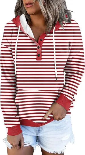 Womens Fall Sweatshirts 2024 Hoodies Button Collar Drawstring Pullover Casual Long Sleeve Tops Shirts