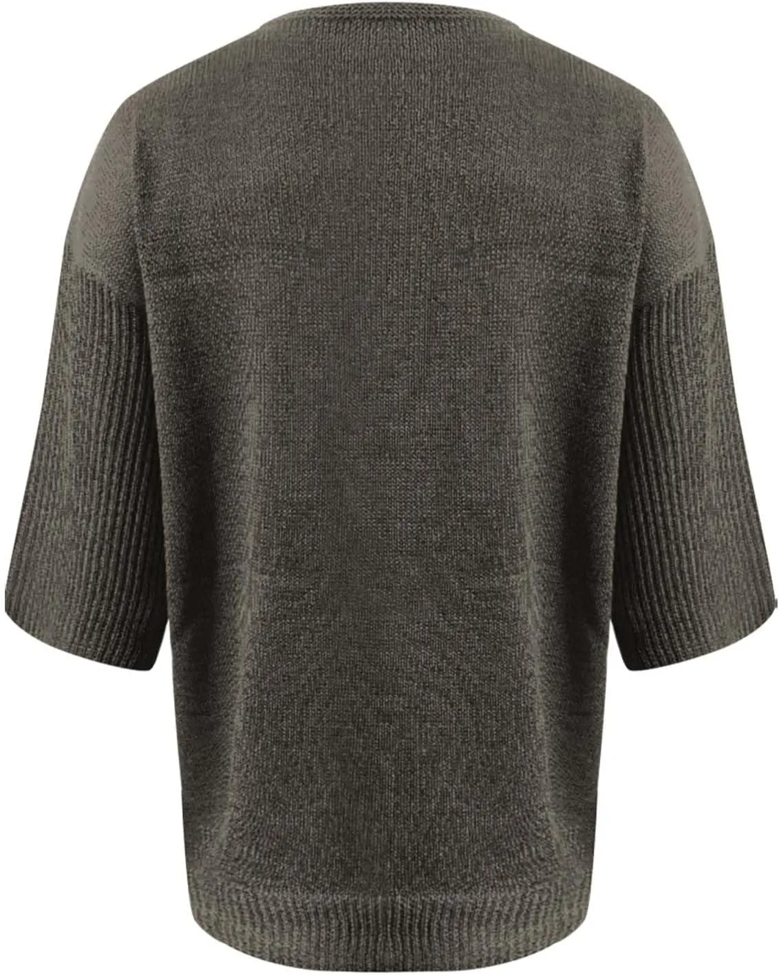 Womens Fashion Sweaters Loose V Neck 3/4 Length Sleeve Pullover Knitted Shirts Fall Solid Color Slouchy Crochet Tops