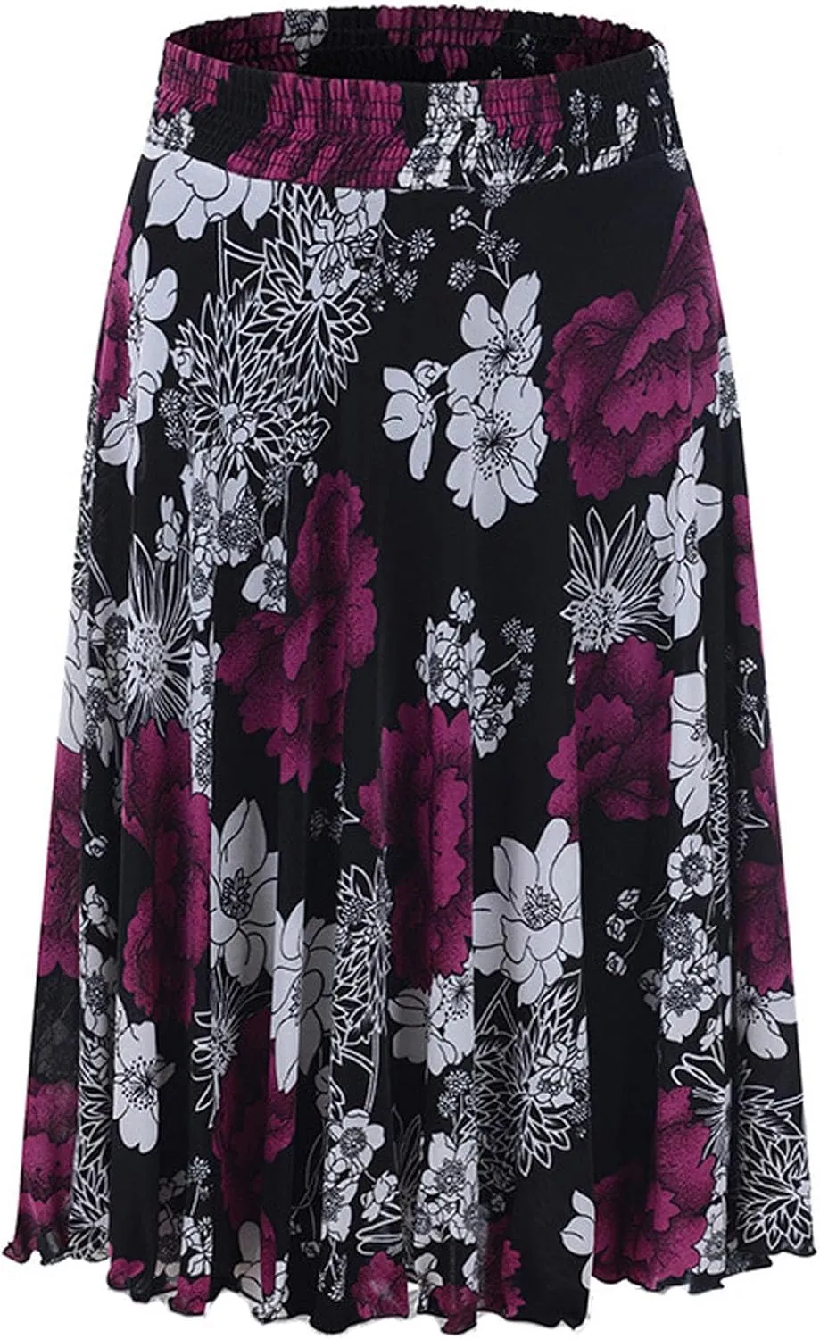 Womens Floral Print Summer Casual Midi Skirt High Waist Elastic Retro Skirts Cute Party Pleated Elastic Waist Skirt