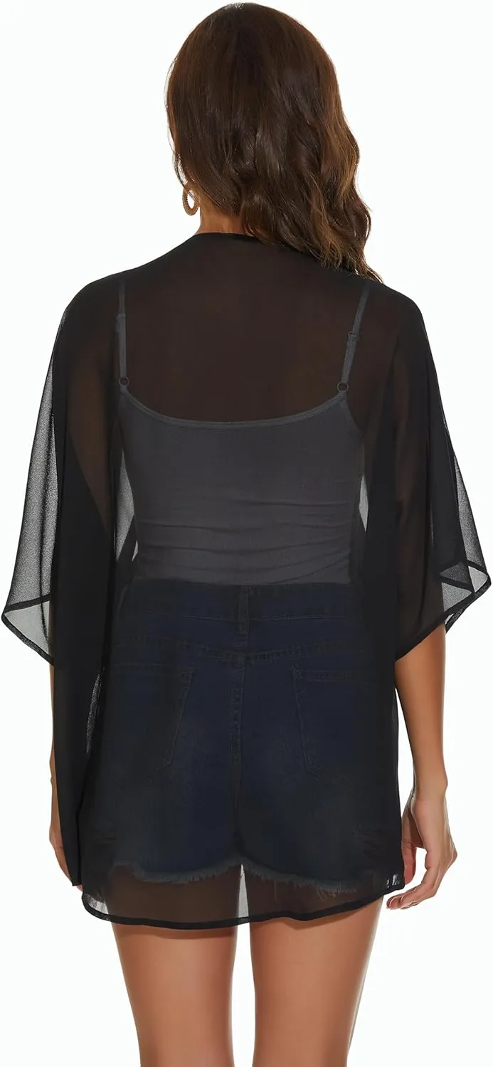 Womens Kimono Cardigans Beach Cover ups Swimwear Puff Sleeve Loose Casual Summer Tops