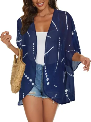 Womens Kimono Cardigans Beach Cover ups Swimwear Puff Sleeve Loose Casual Summer Tops