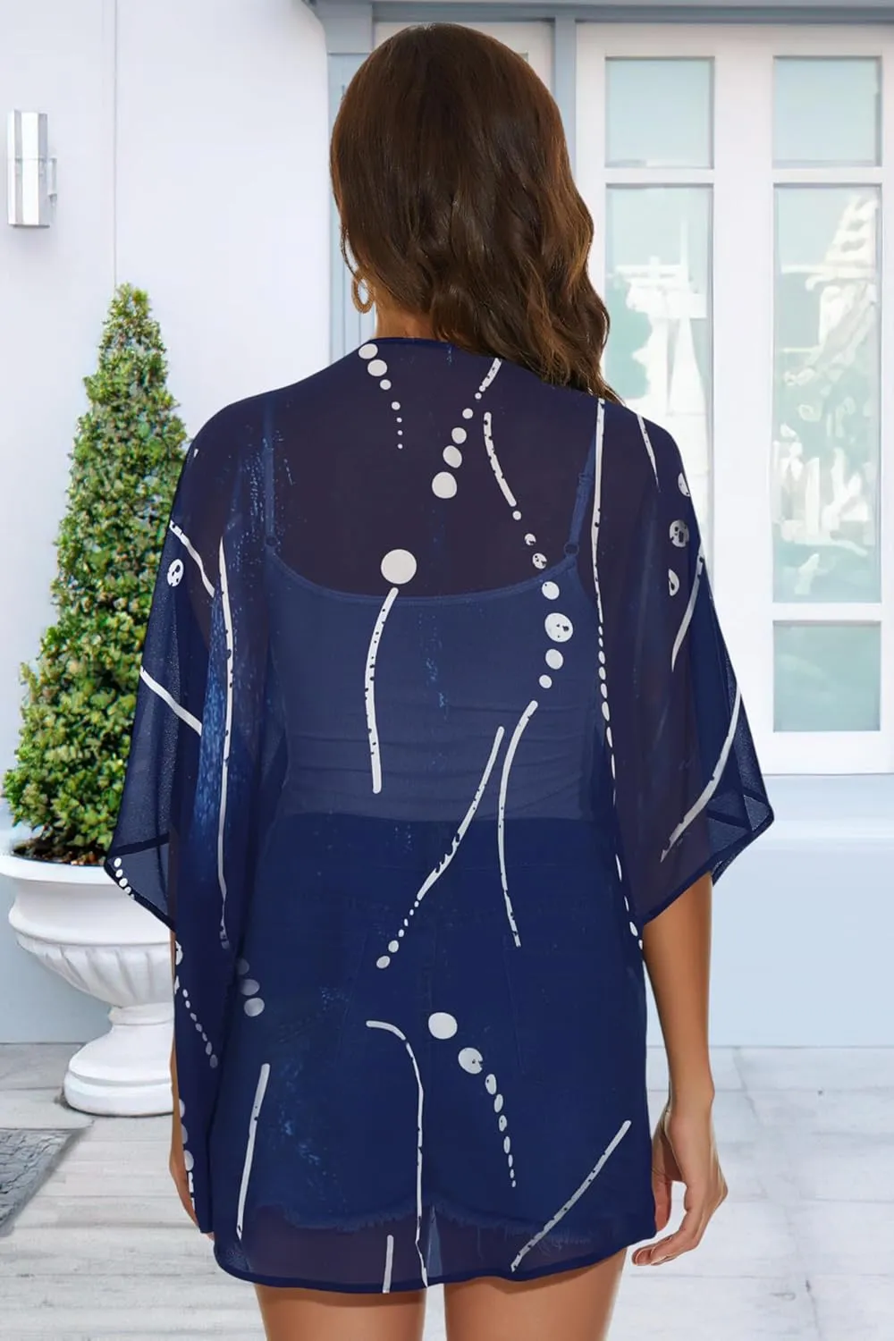 Womens Kimono Cardigans Beach Cover ups Swimwear Puff Sleeve Loose Casual Summer Tops