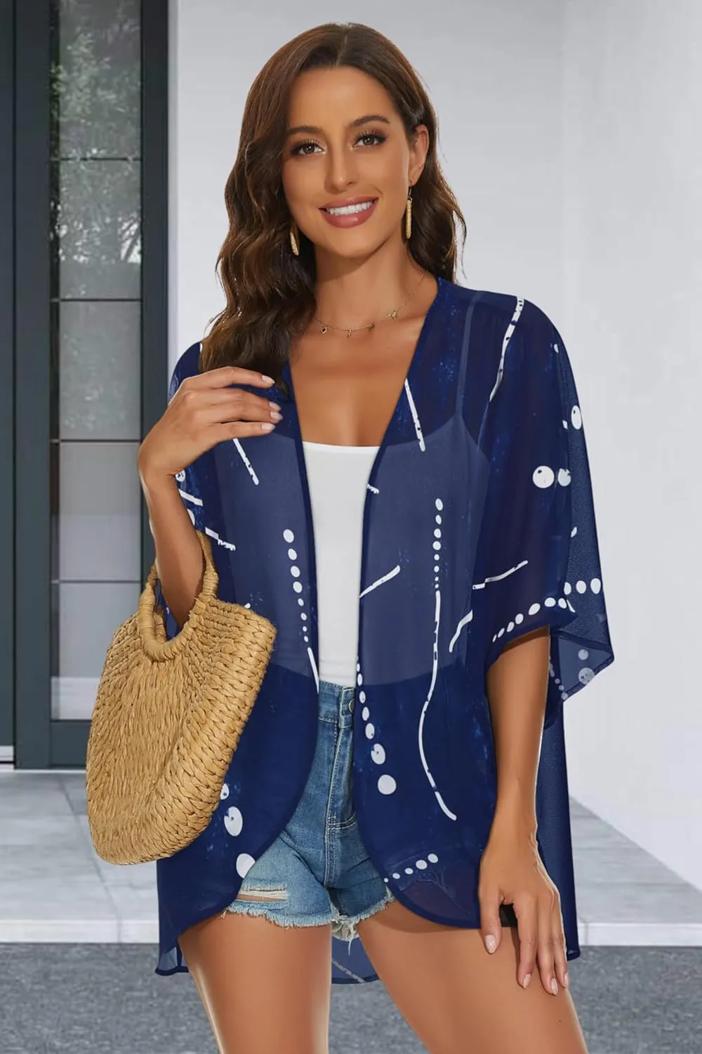 Womens Kimono Cardigans Beach Cover ups Swimwear Puff Sleeve Loose Casual Summer Tops