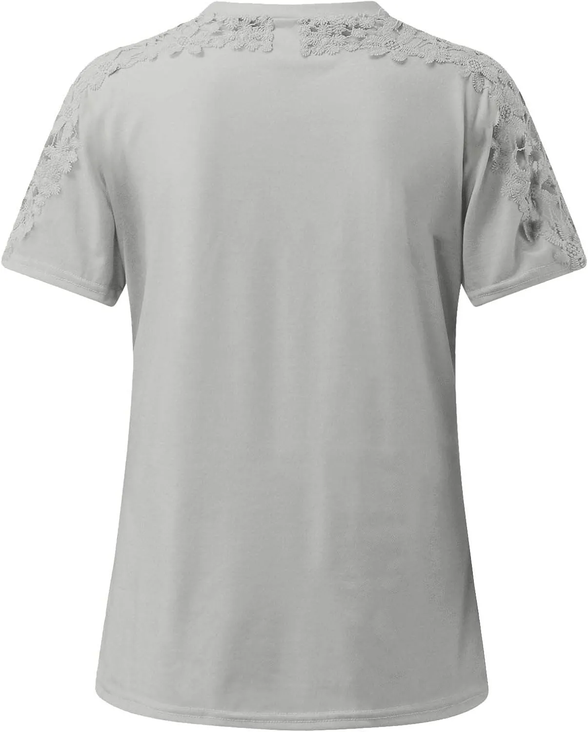 Womens Lace Stitching Short Sleeve Crewneck T-shirts Simple Solid Color Tops Fashion Casual Shirt