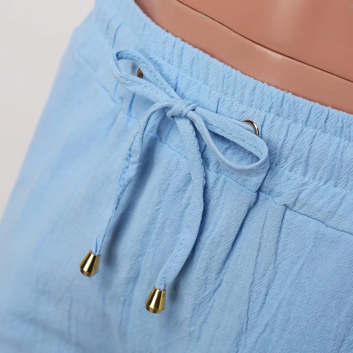 Women's Linen Pants Casual Summer Loose Beach Solid Color Plus Size High Waist Linen Pants Elastic Waist Streetwear Trousers