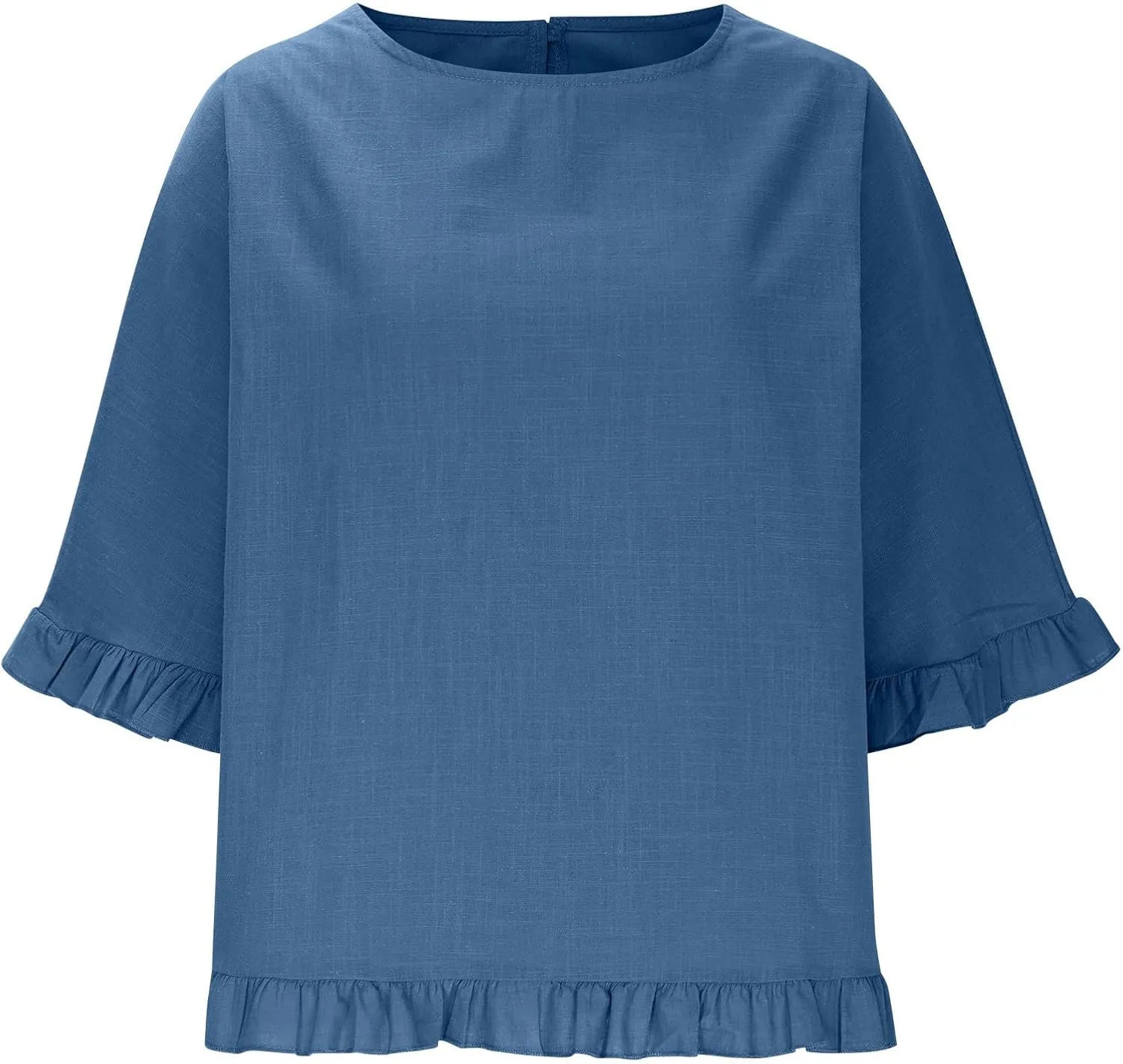 Womens Linen Tops Crewneck Half Sleeve Shirts Casual Loose Fitted Solid Cotton Linen Vacation Summer Outfits
