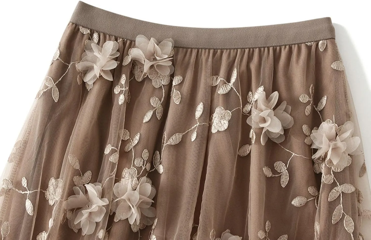 Womens Midi Tulle Skirt Embroidery Floral Layered Skirts Elastic High Waist Tutu Skirt Mesh A Line Fairy Skirts 2025