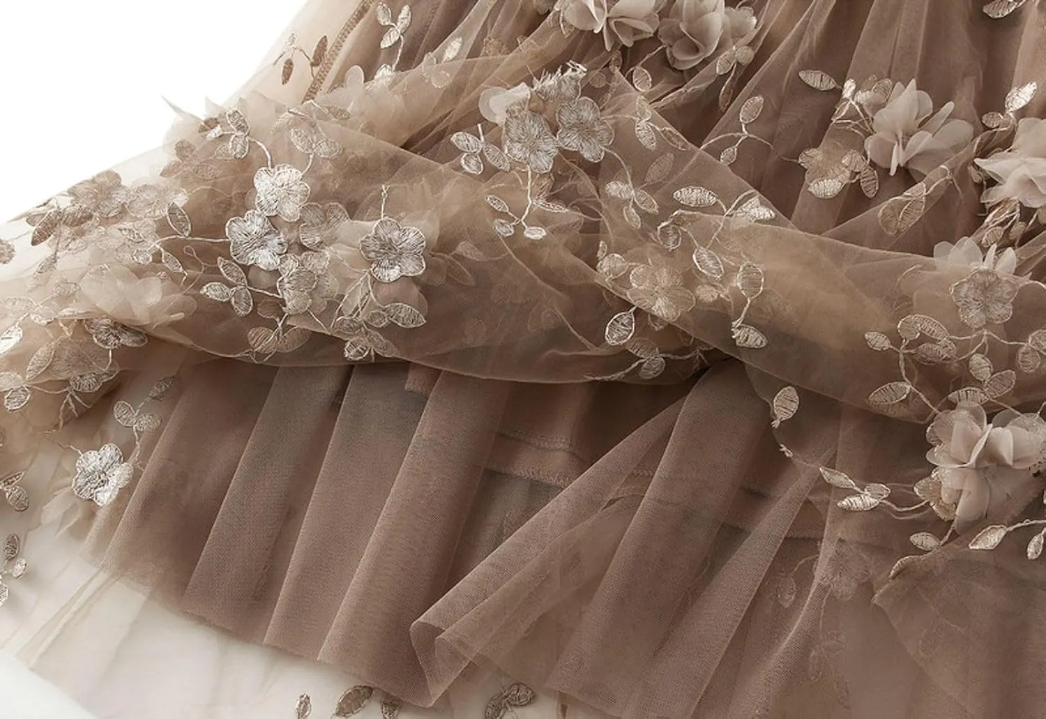 Womens Midi Tulle Skirt Embroidery Floral Layered Skirts Elastic High Waist Tutu Skirt Mesh A Line Fairy Skirts 2025