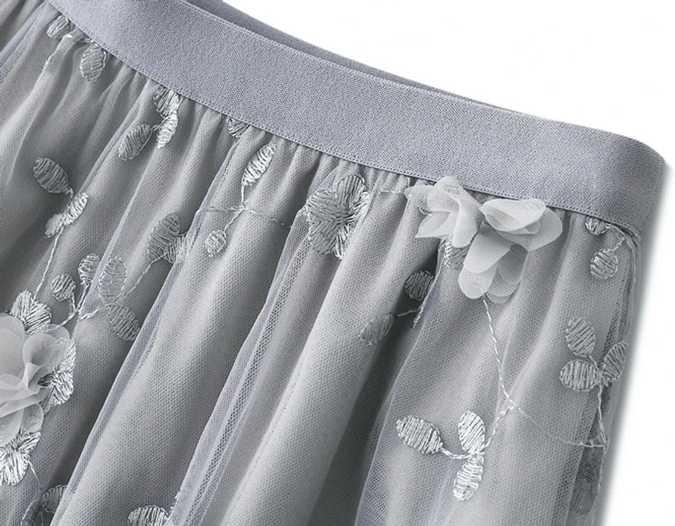 Womens Midi Tulle Skirt Embroidery Floral Layered Skirts Elastic High Waist Tutu Skirt Mesh A Line Fairy Skirts 2025