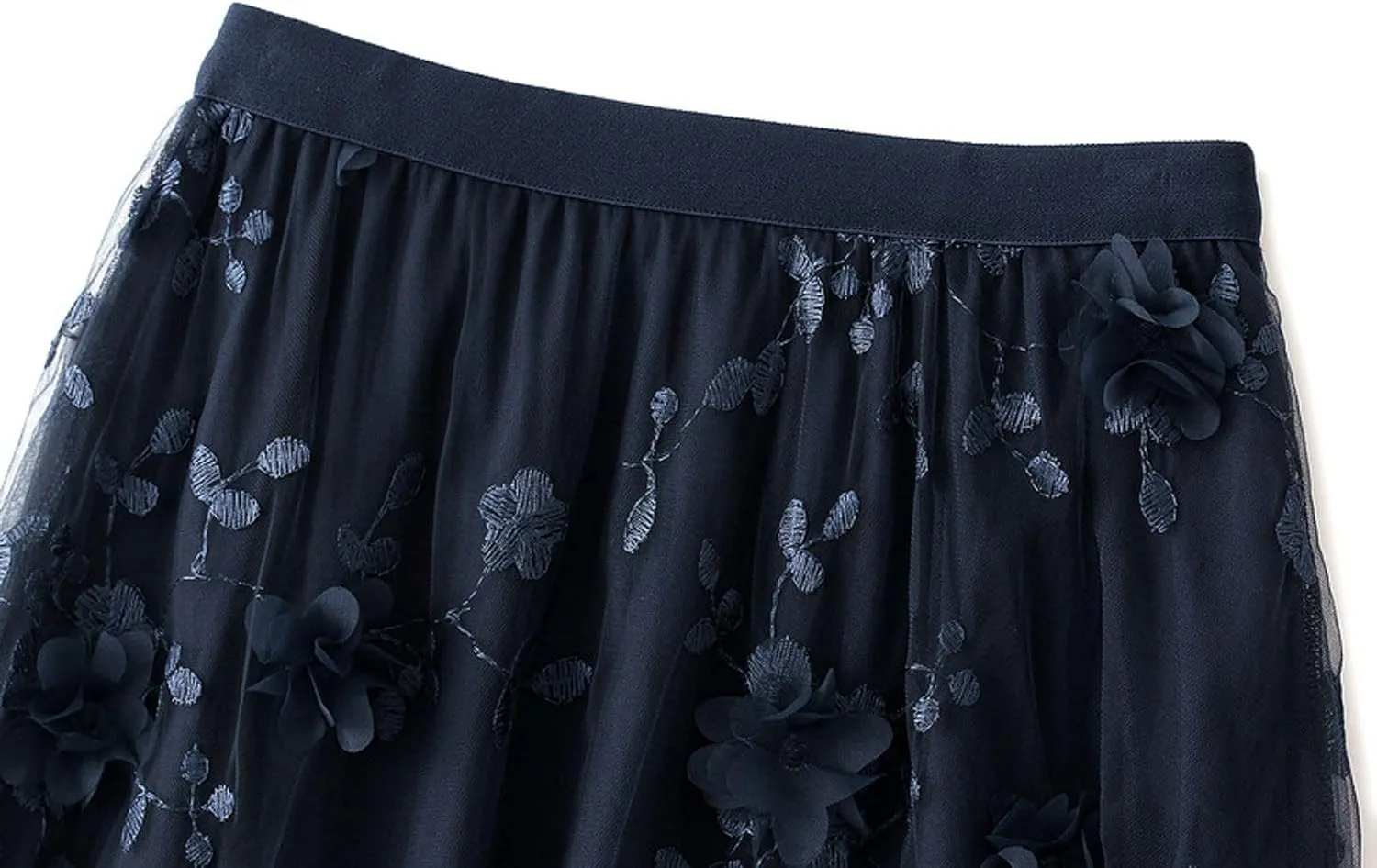 Womens Midi Tulle Skirt Embroidery Floral Layered Skirts Elastic High Waist Tutu Skirt Mesh A Line Fairy Skirts 2025
