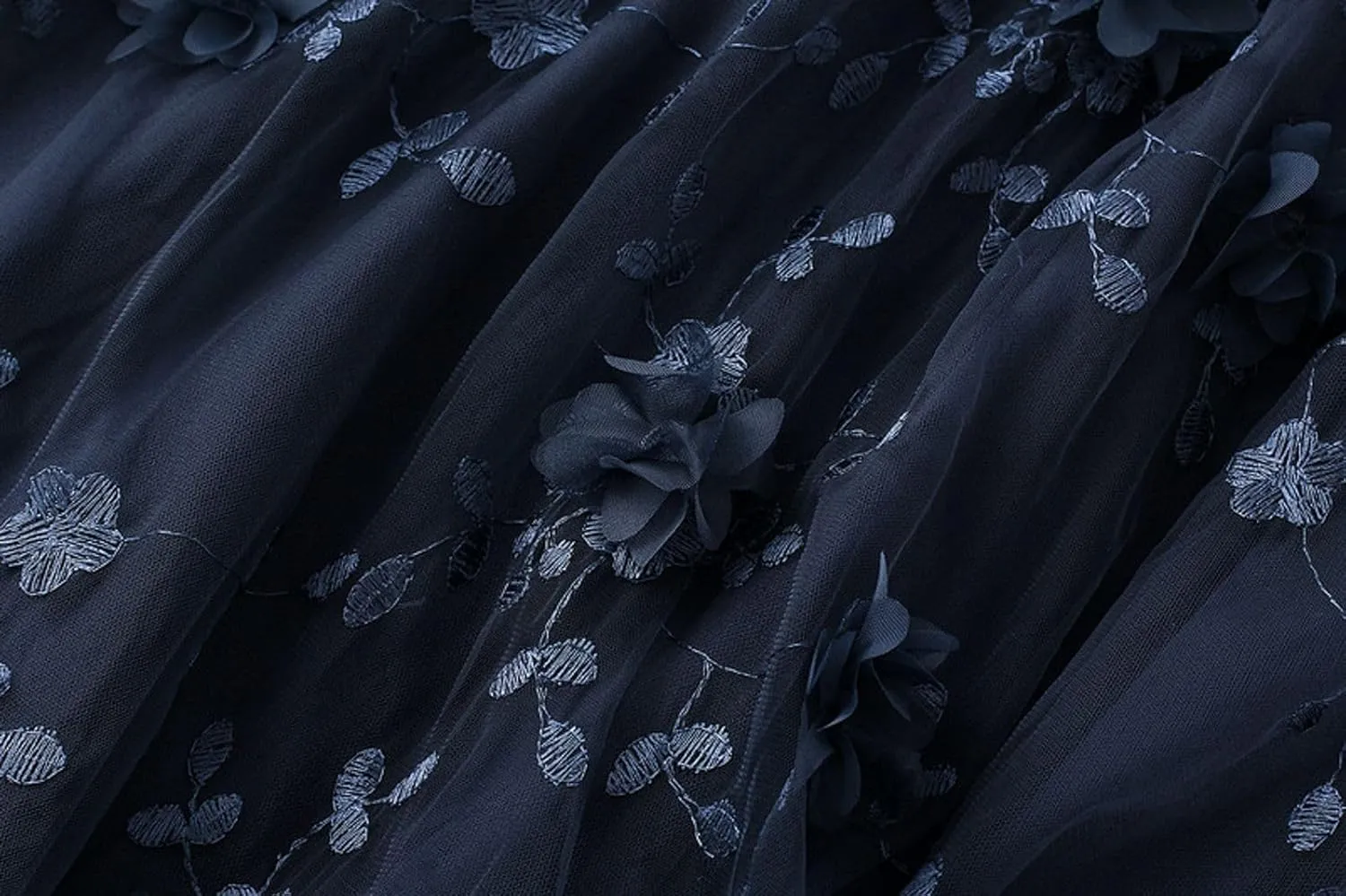 Womens Midi Tulle Skirt Embroidery Floral Layered Skirts Elastic High Waist Tutu Skirt Mesh A Line Fairy Skirts 2025