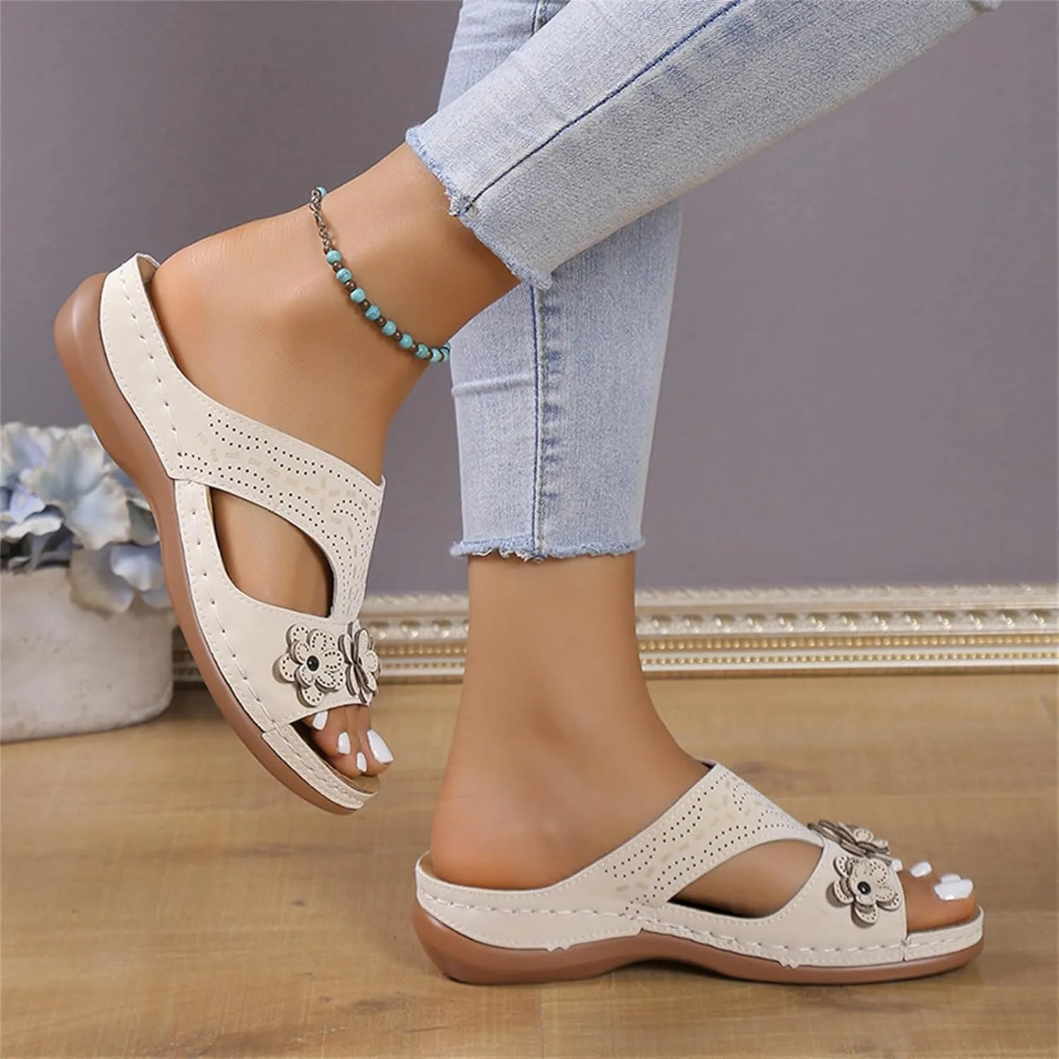 Womens Orthopedic Sandals Comfortable Dressy Arch Support Open Toe Slippers Flat Thong Sandals