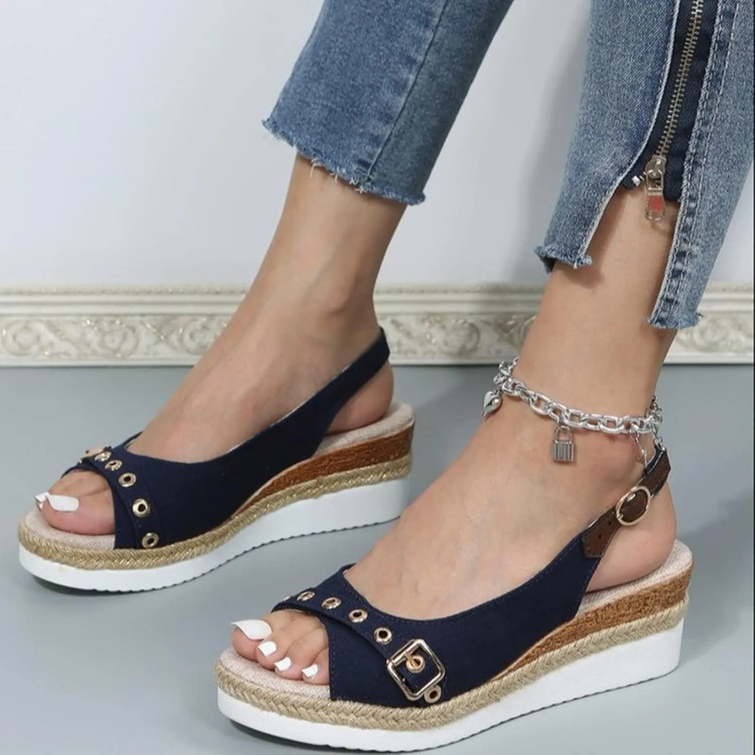 Womens Orthopedic Wedge Sandals Arch Support Summer Espadrilles Slippers Open Toe Ankle Strap Platform Sandals