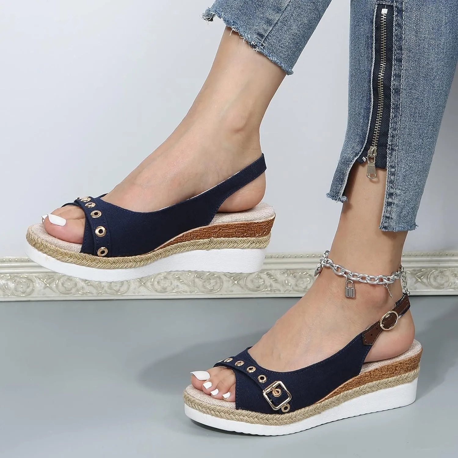 Womens Orthopedic Wedge Sandals Arch Support Summer Espadrilles Slippers Open Toe Ankle Strap Platform Sandals