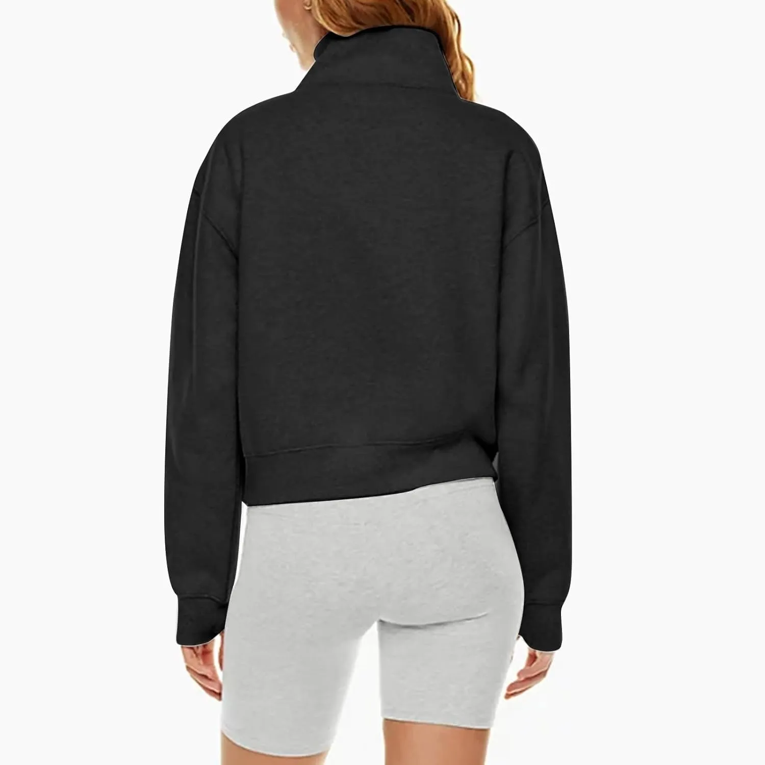 Womens Oversized Half Zip Cropped Sweatshirt 2024 Fall Fashion 1/4 Zip Pullover Preppy Thumb Hole Tops With Pocket