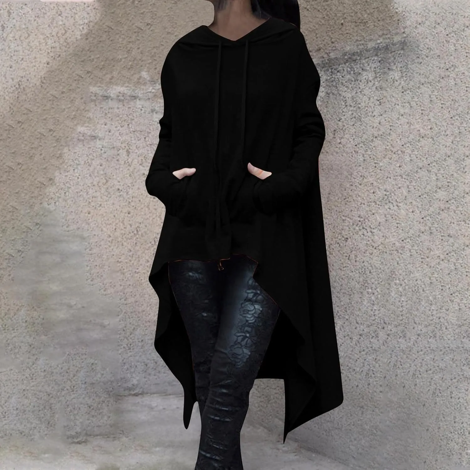 Womens Oversized Hoodies Cloak 2024 Gothic Vintage Asymmetrical Long Pullover Fall Loose Thin Long Sleeve Plain Top