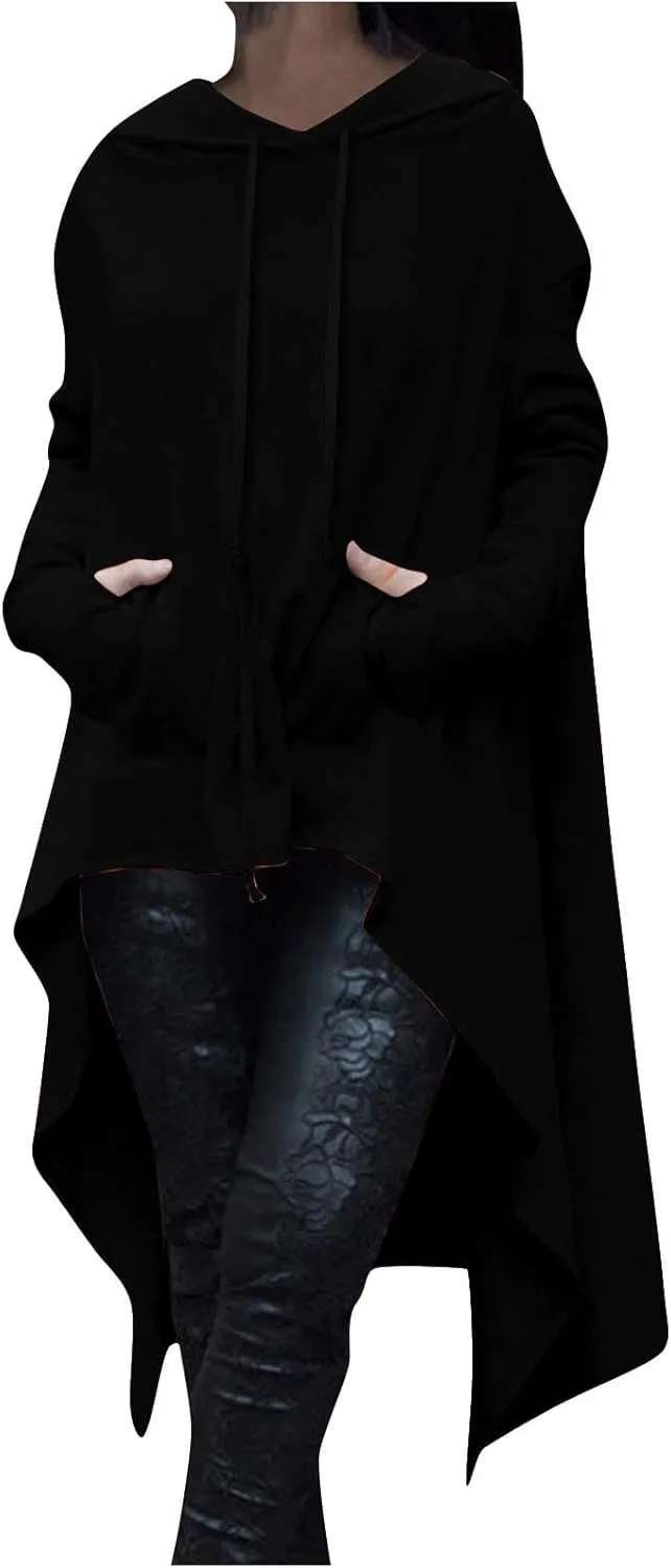 Womens Oversized Hoodies Cloak 2024 Gothic Vintage Asymmetrical Long Pullover Fall Loose Thin Long Sleeve Plain Top