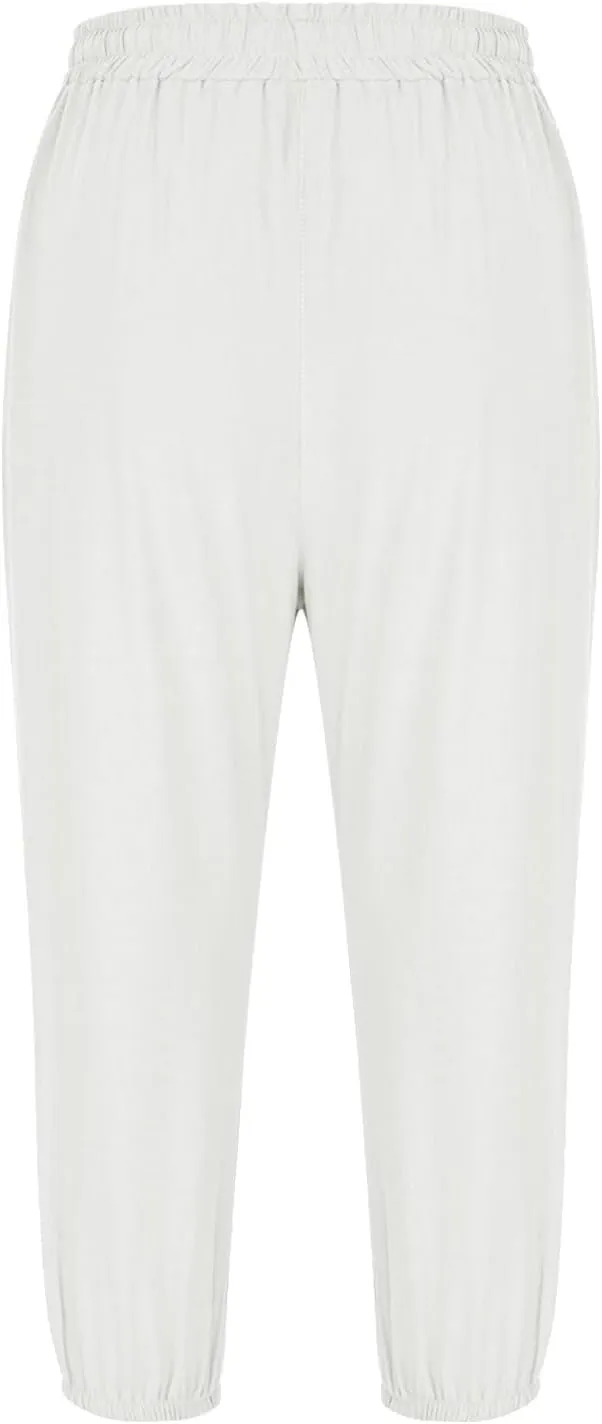Womens Plain Cotton Linen Capri Pants Cropped Trousers Summer 3/4 Length Pant Casual Loose Trouser Capris with Pockets
