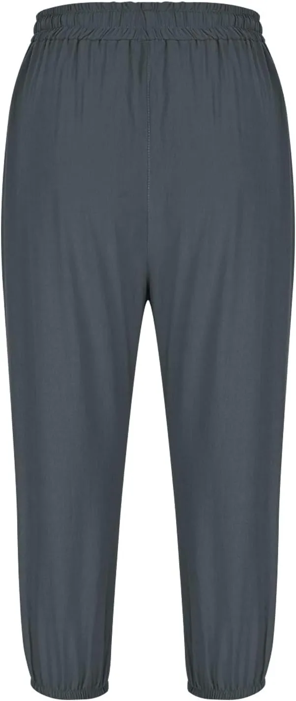 Womens Plain Cotton Linen Capri Pants Cropped Trousers Summer 3/4 Length Pant Casual Loose Trouser Capris with Pockets