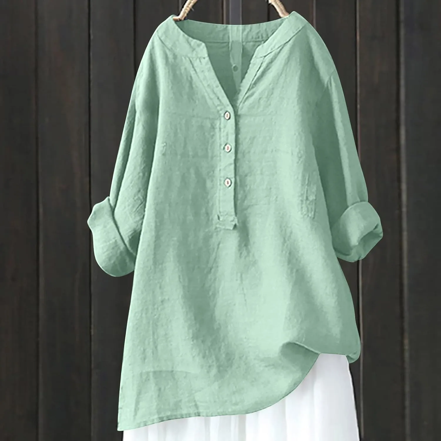 Women's Plus Size Cotton Linen Dress Tops Button Up Shirts Dress Casual Fall Blouse to Wear with Leggings