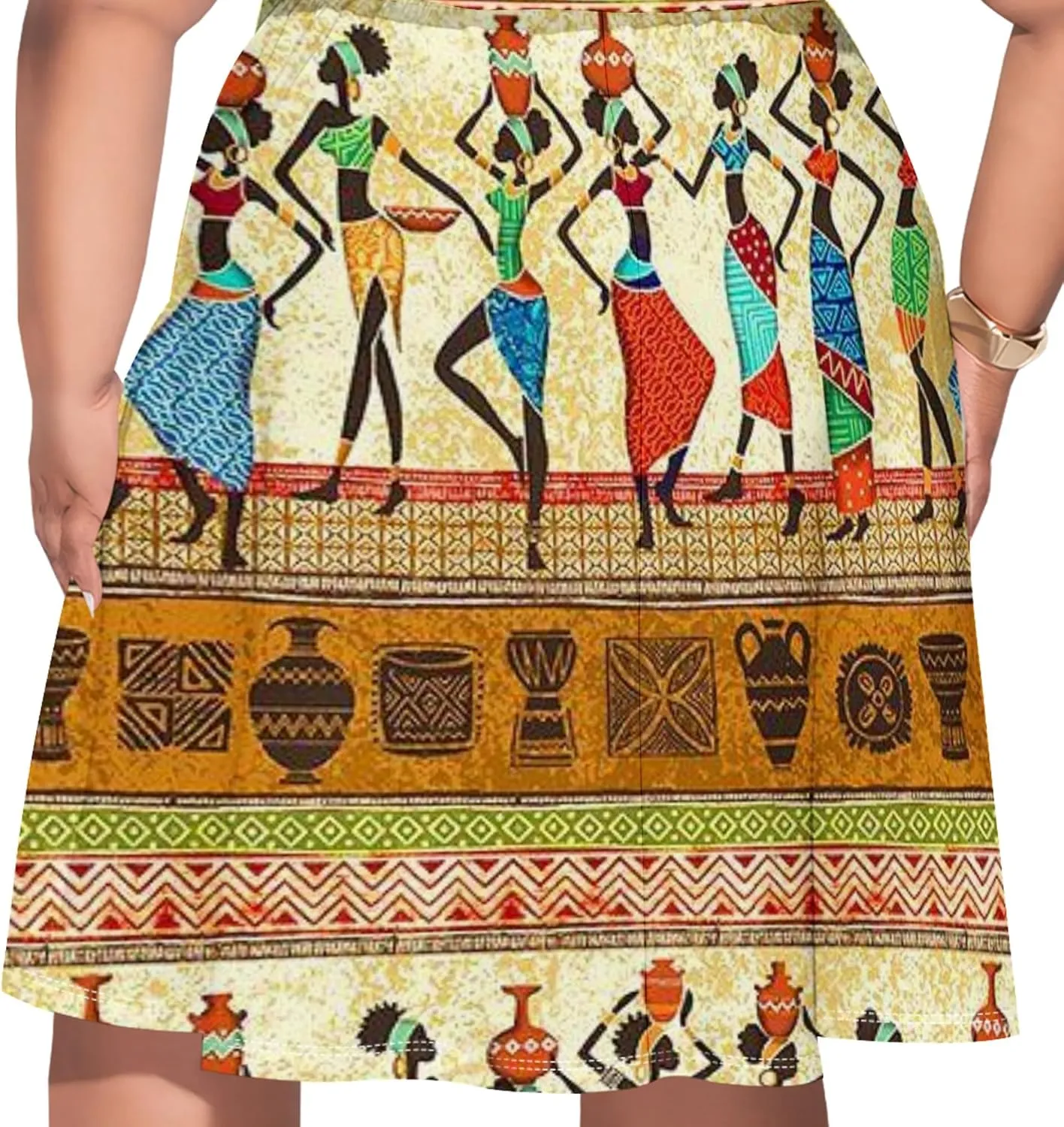 Women's Plus Size Off Shoulder Skirt African Style Pattern Print Cute Mini Dress Summer Off Shoulder Pleated Skirt