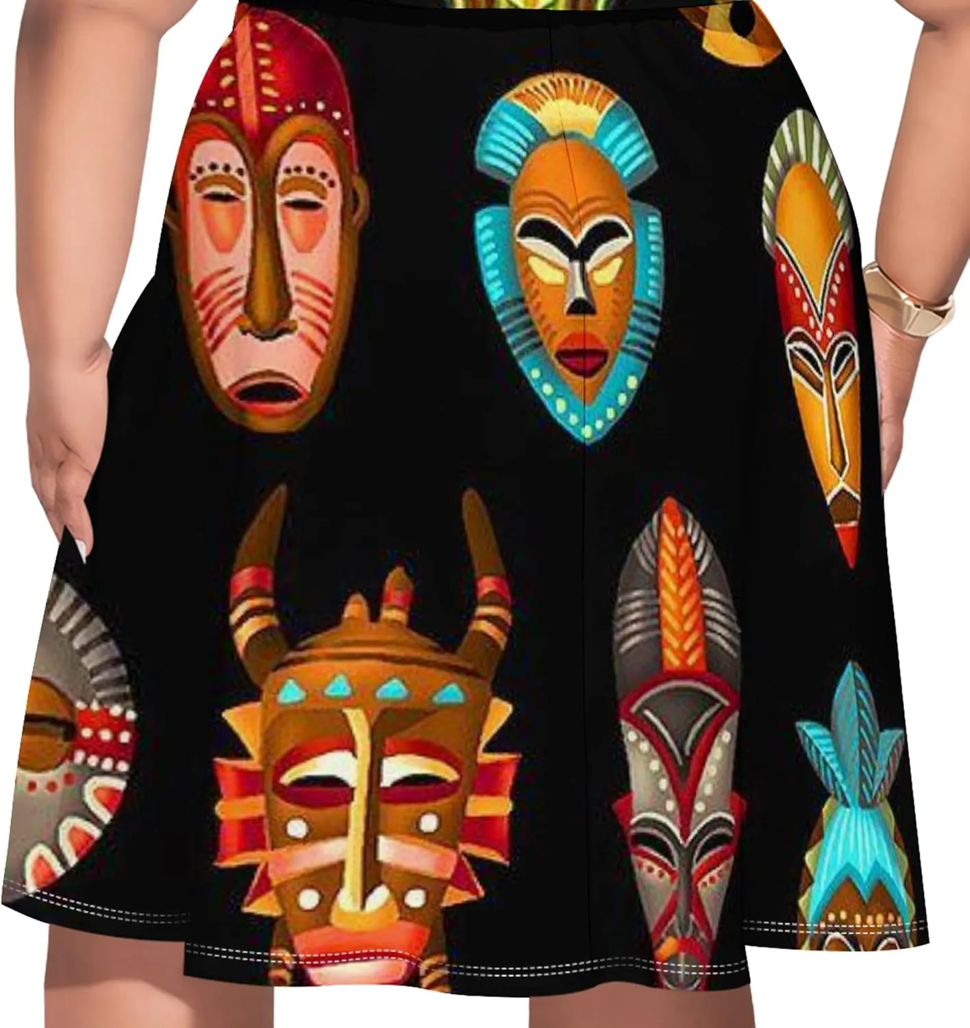 Women's Plus Size Off Shoulder Skirt African Style Pattern Print Cute Mini Dress Summer Off Shoulder Pleated Skirt