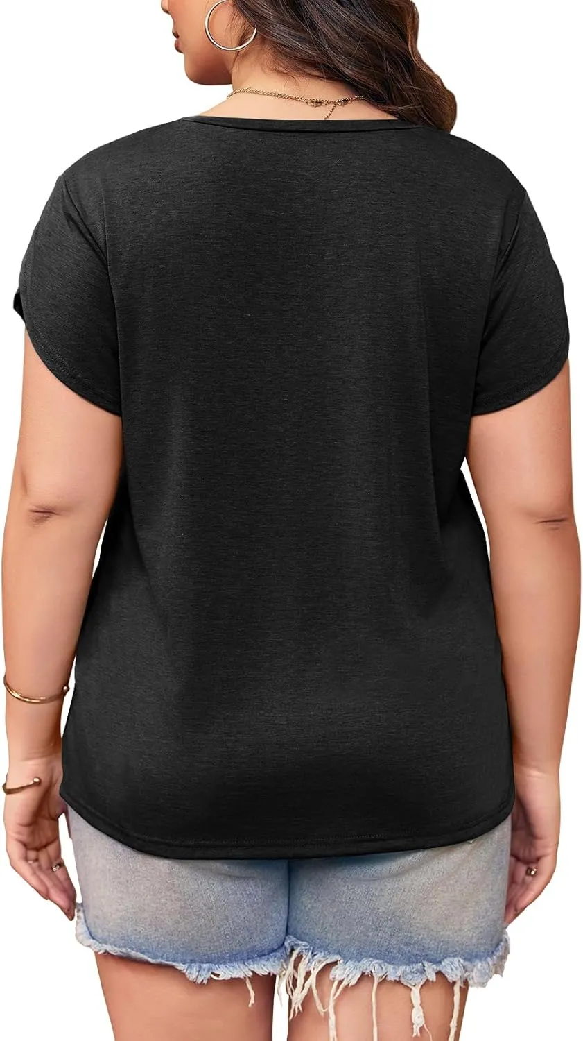 Womens Plus Size Tops V Neck T Shirts Casual Loose Petal Sleeve Tee Shirts