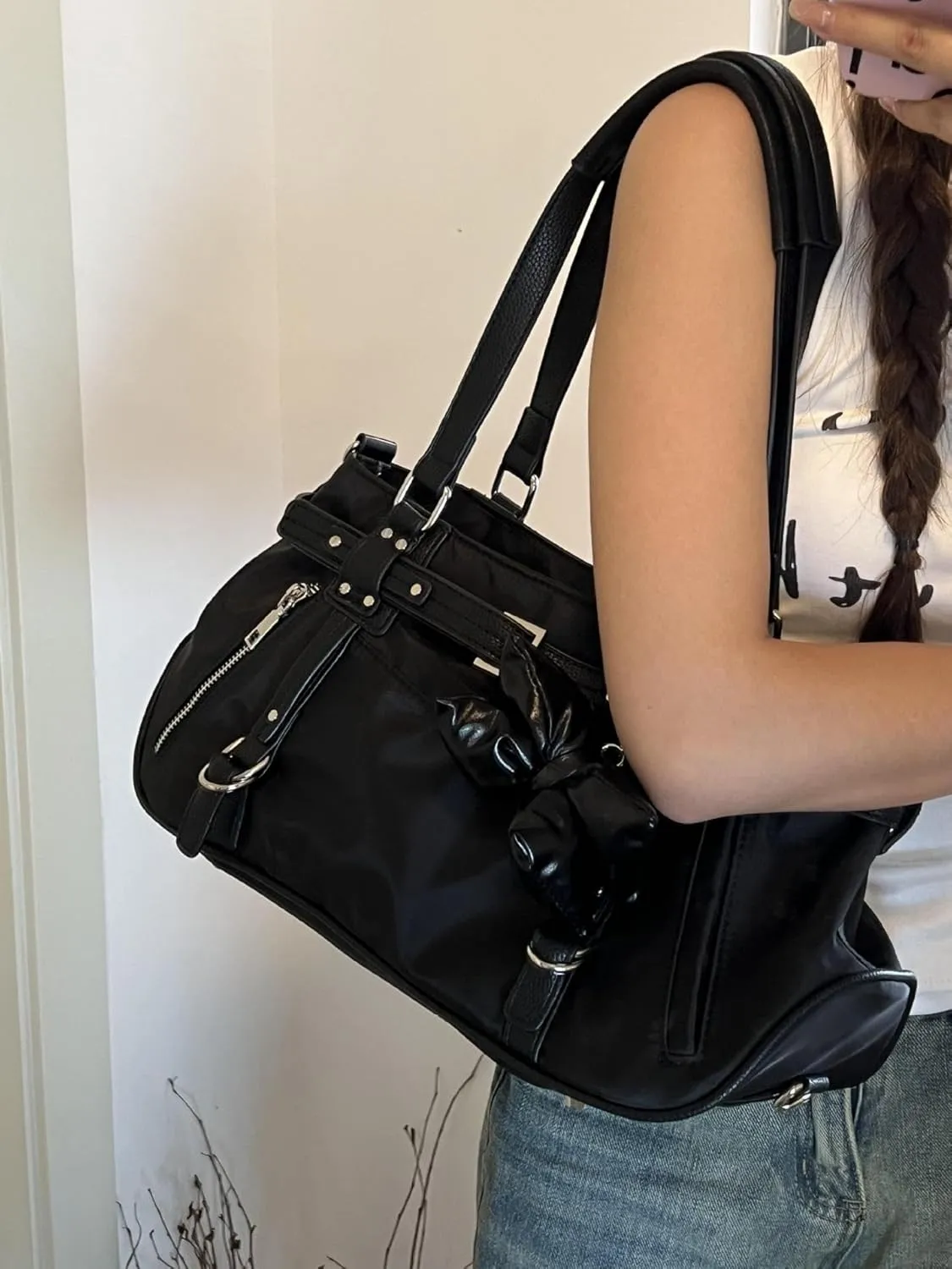 Womens Purses and Handbags Lolita Sweet Bow Shoulder Bags Y2K Hobo Handbag Casual Satchel Top-handle Bags