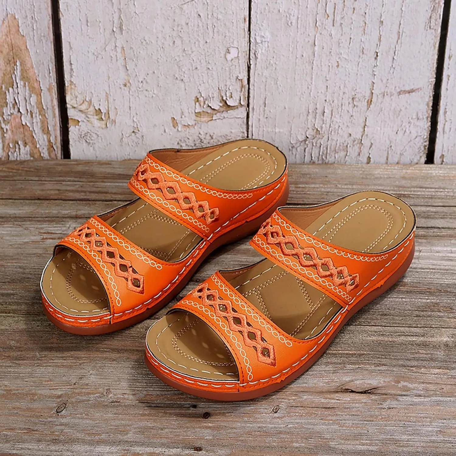 Womens Sandals Hollow Out Slip On Platform Wedge Sandals Comfortable Dressy Summer Casual Walking Shoes Lightweight Beach Sandal Comfort Low Heels Flip Flops Shoes