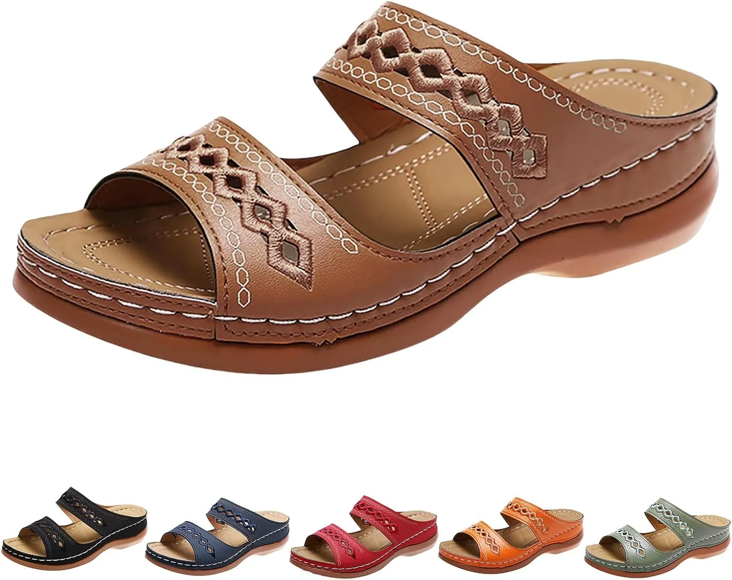 Womens Sandals Hollow Out Slip On Platform Wedge Sandals Comfortable Dressy Summer Casual Walking Shoes Lightweight Beach Sandal Comfort Low Heels Flip Flops Shoes