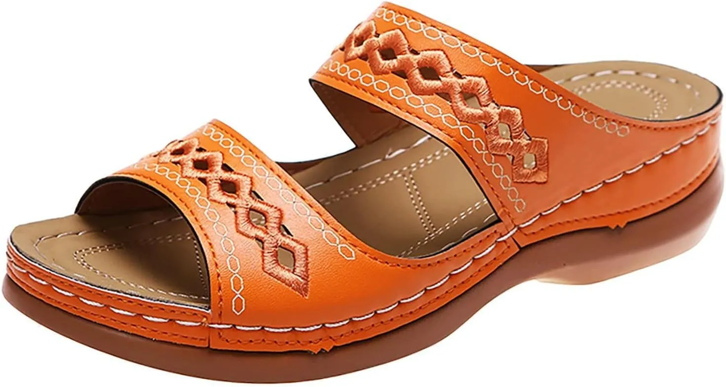 Womens Sandals Hollow Out Slip On Platform Wedge Sandals Comfortable Dressy Summer Casual Walking Shoes Lightweight Beach Sandal Comfort Low Heels Flip Flops Shoes