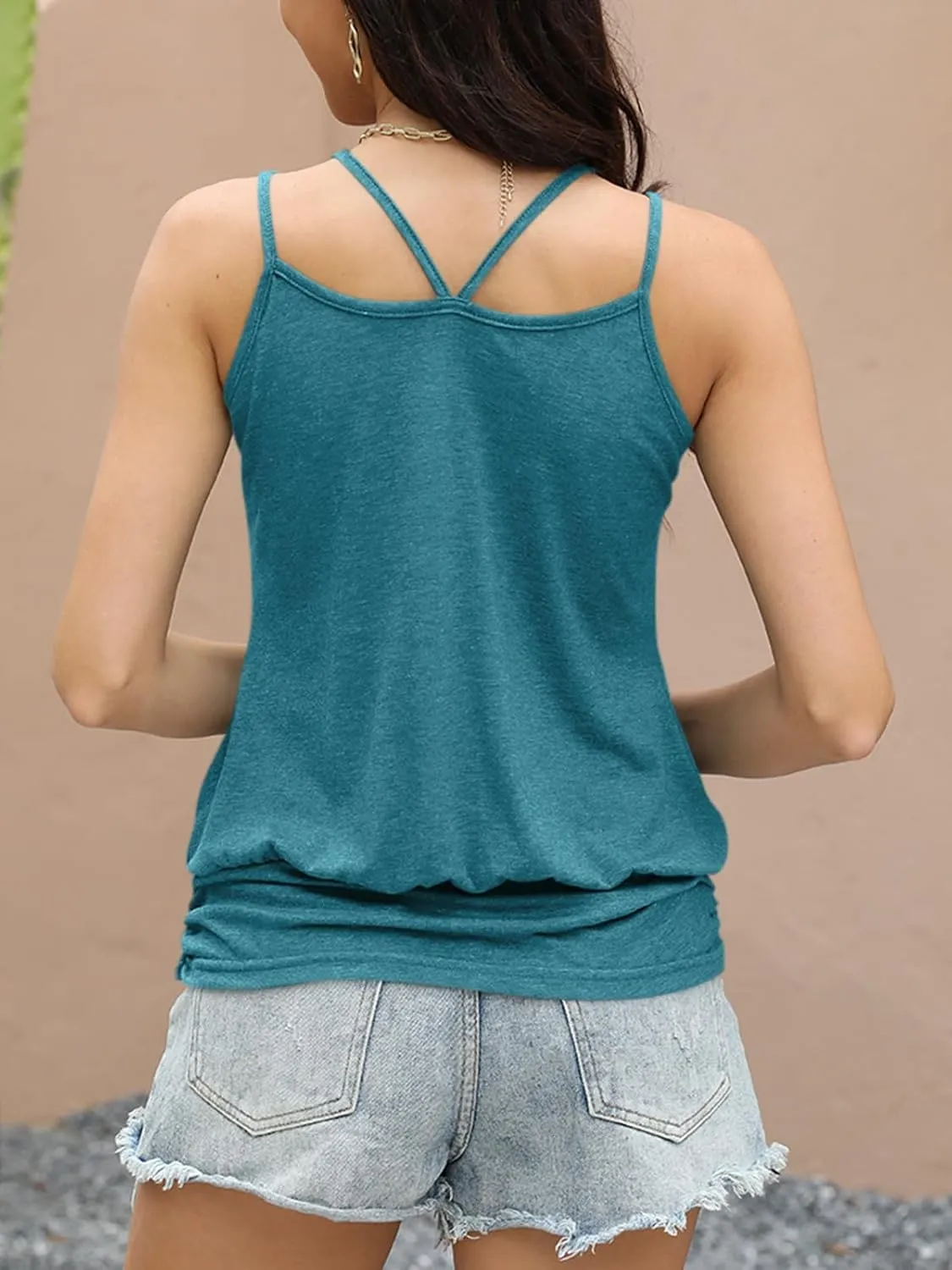 Women's Sexy Spaghetti Strap Tank Tops Banded Bottom Scoop Neck Sleeveless Tops 2025