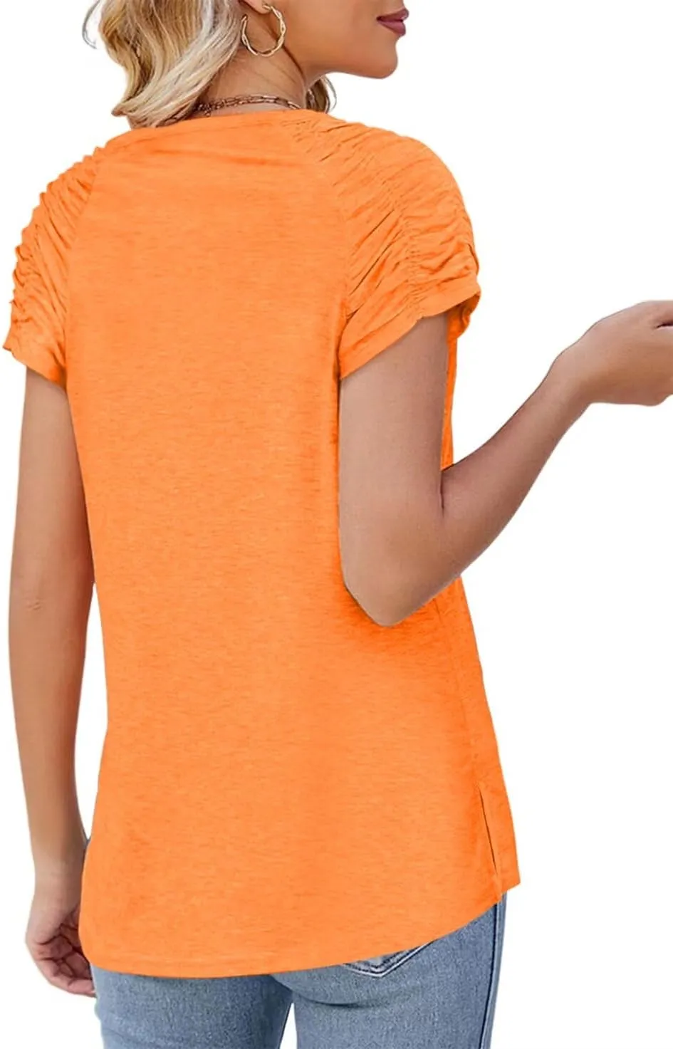 Womens Short Sleeve Tops Casual Solid Color Ladies Summer Shirts Dressy Plus Size T Shirts