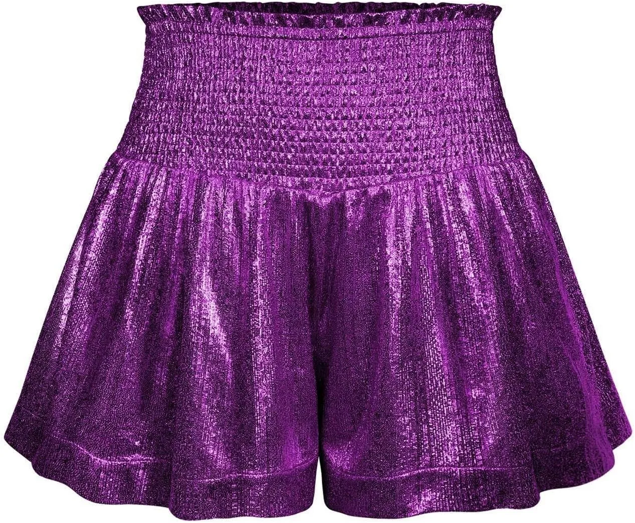 Women's Skirt Casual Loose and Elastic Waist Flash Shorts Metallic Fashion Pleated Waist Short High Skirt for