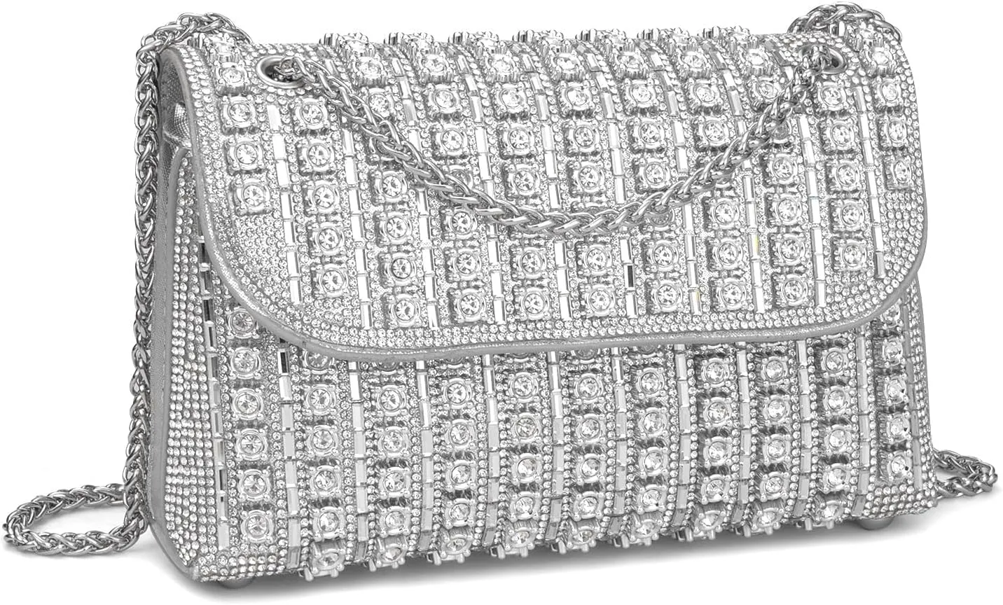 Womens Sparkly Rhinestone Crystal Glitter Clutch Purse Evening Handbag Shoulder Bag for Wedding Party Prom