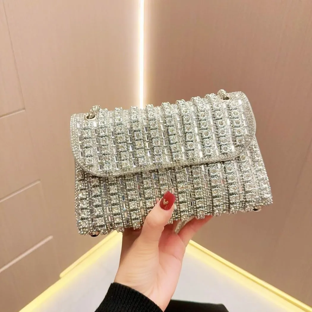 Womens Sparkly Rhinestone Crystal Glitter Clutch Purse Evening Handbag Shoulder Bag for Wedding Party Prom