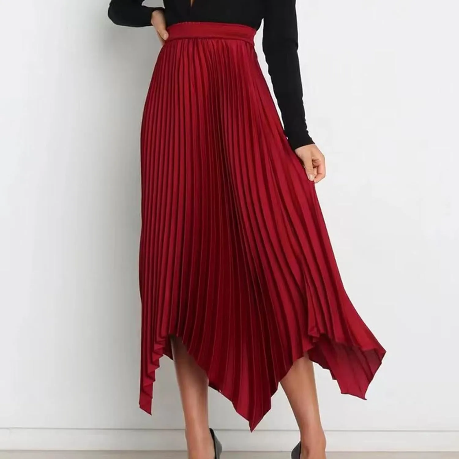 Women's Summer Skirt Solid Color High Waist Pleated A Line Swing Skirts Casual Fashion Irregular Hem Swing Skorts