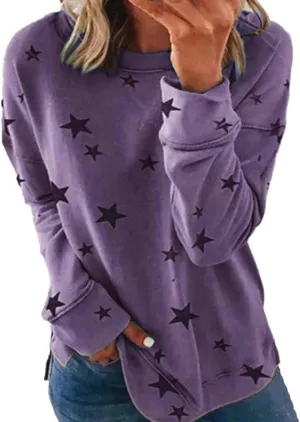 Womens Sweatshirt Crew Neck Star Graphic Pullover Tops 2024 Fall Casual Long sleeve Oversized Sweatshirt