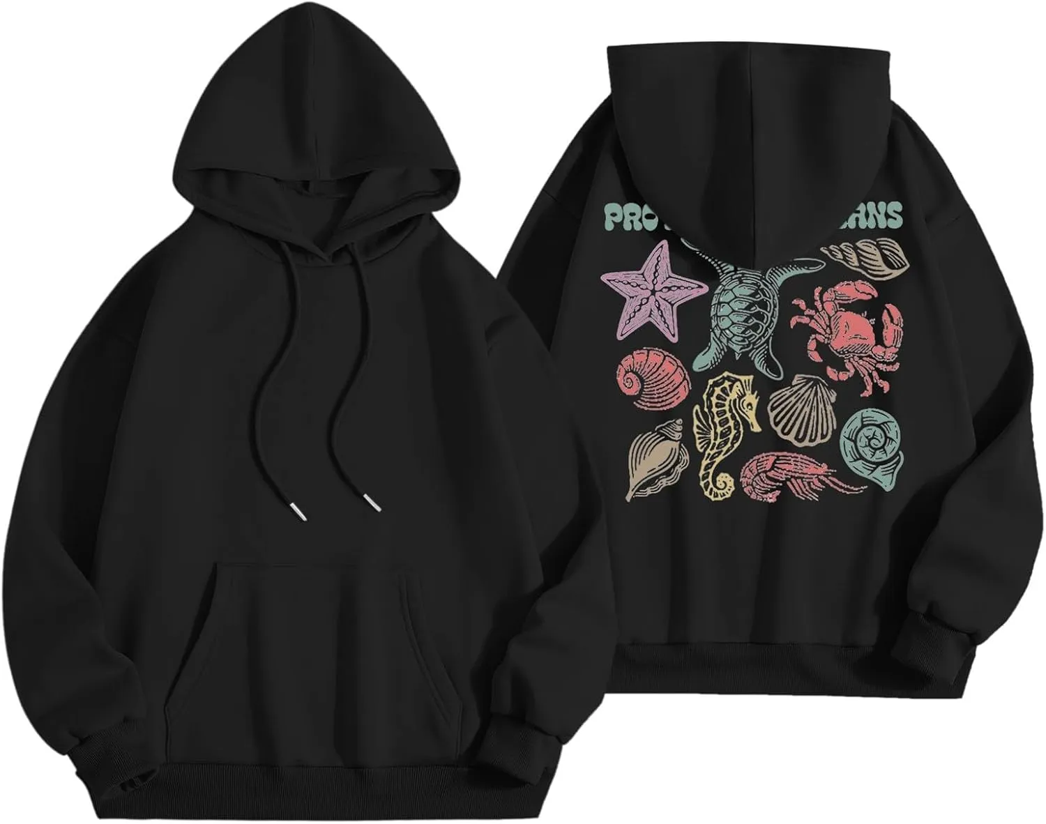 Womens Sweatshirt Graphic Oversized Hoodies Ocean Print Comort Long Sleeve Drawstring Pullover Surfing Hoodie