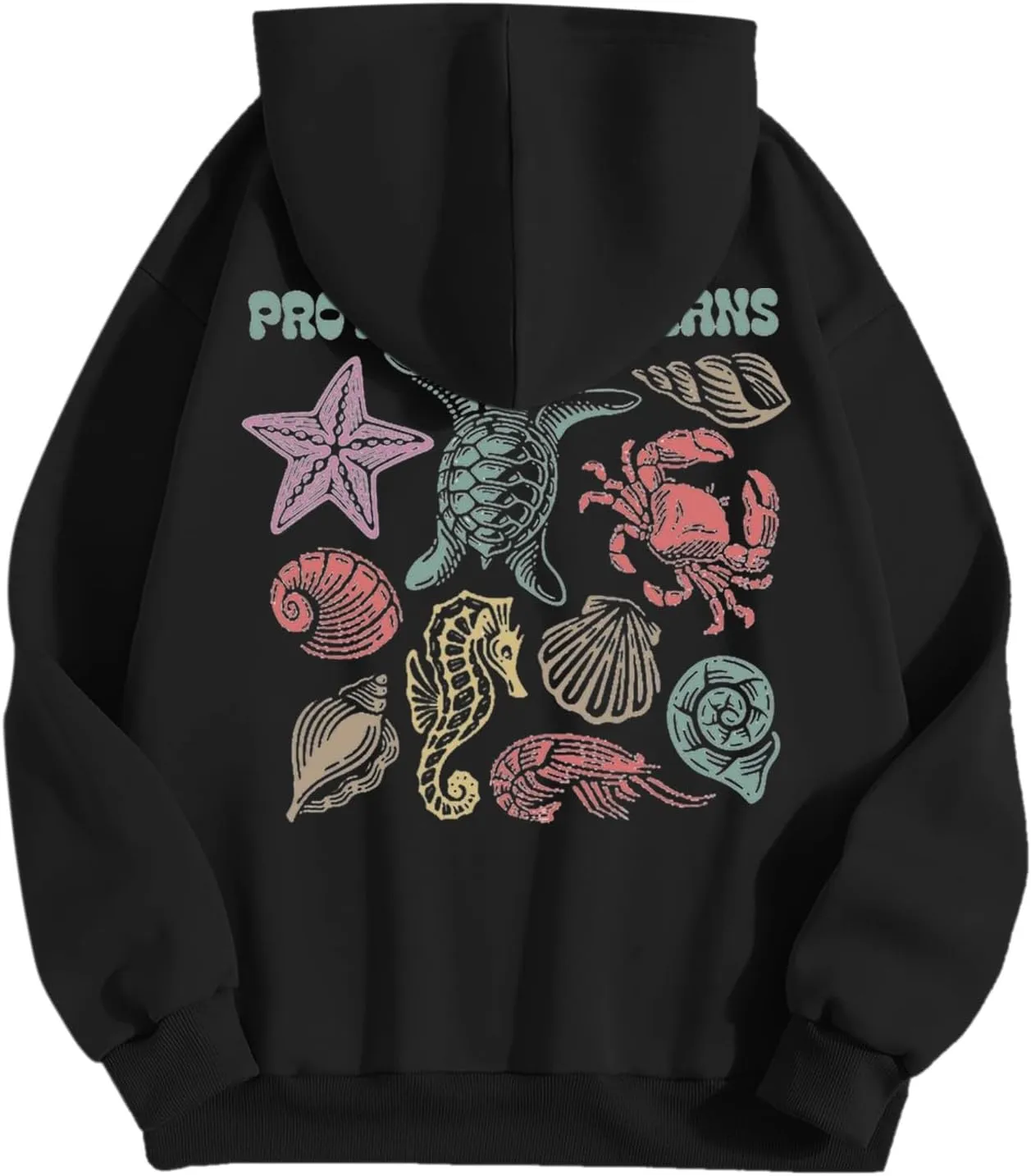 Womens Sweatshirt Graphic Oversized Hoodies Ocean Print Comort Long Sleeve Drawstring Pullover Surfing Hoodie