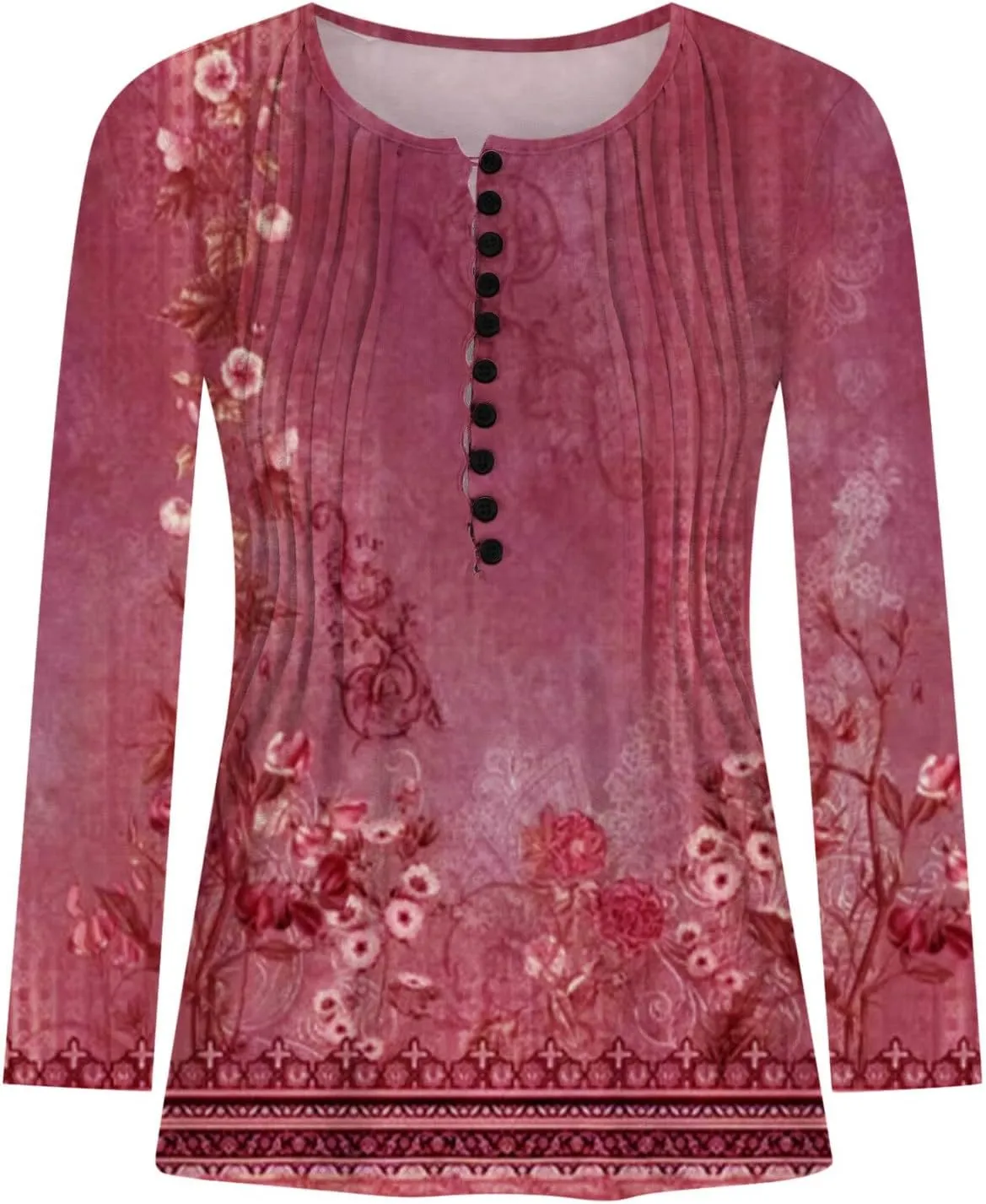 Womens Tops Dressy Casual 3/4 Sleeve Bohemian Summer Shirts Floral Print Empire Waist Long Sleeve Button Down Blouse