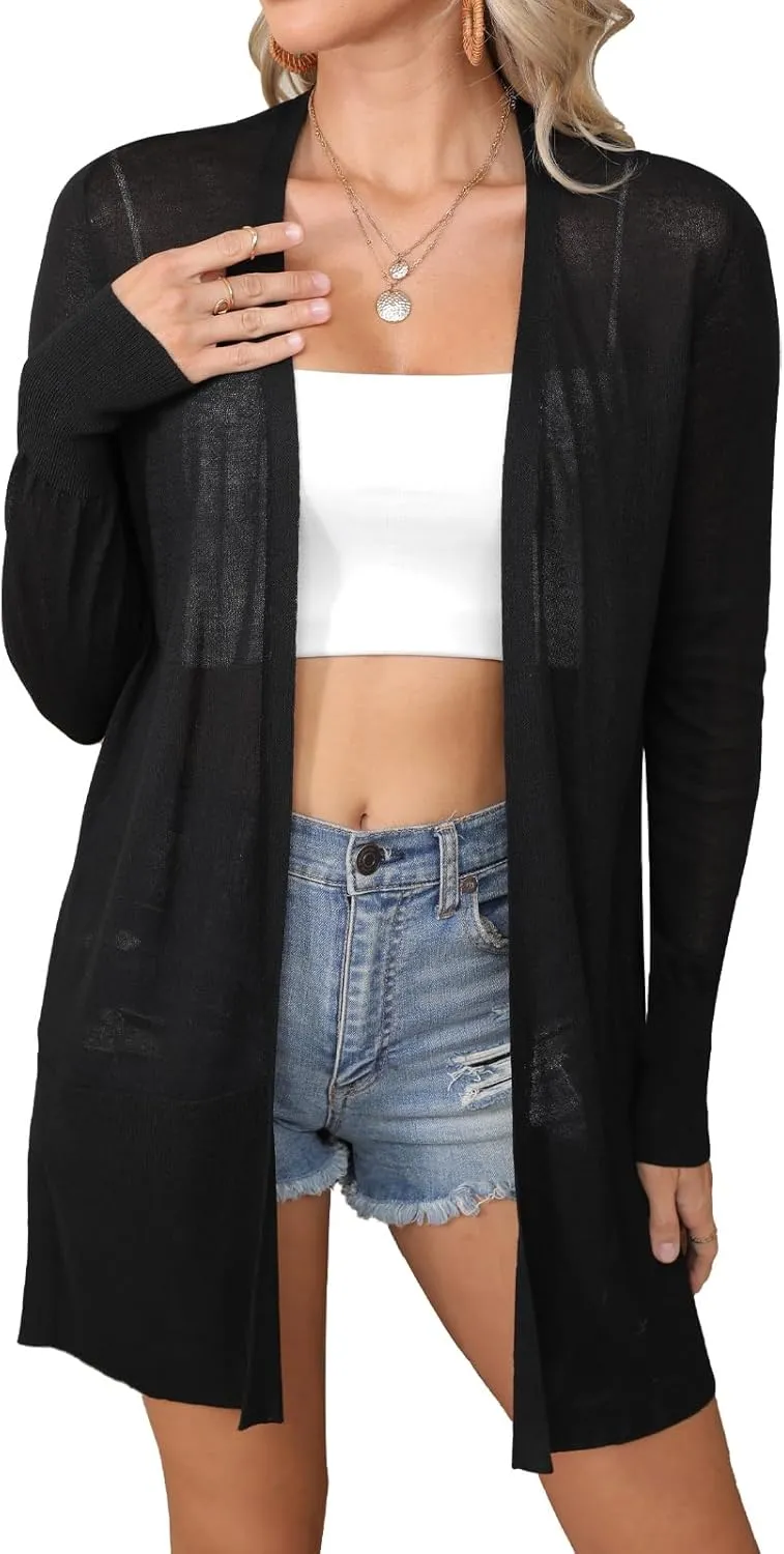Women's Trendy Lightweight Long Cardigans Summer Casual Beach Vacation Open Front Cardigan 2379