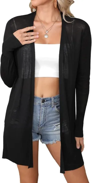 Women's Trendy Lightweight Long Cardigans Summer Casual Beach Vacation Open Front Cardigan 2379