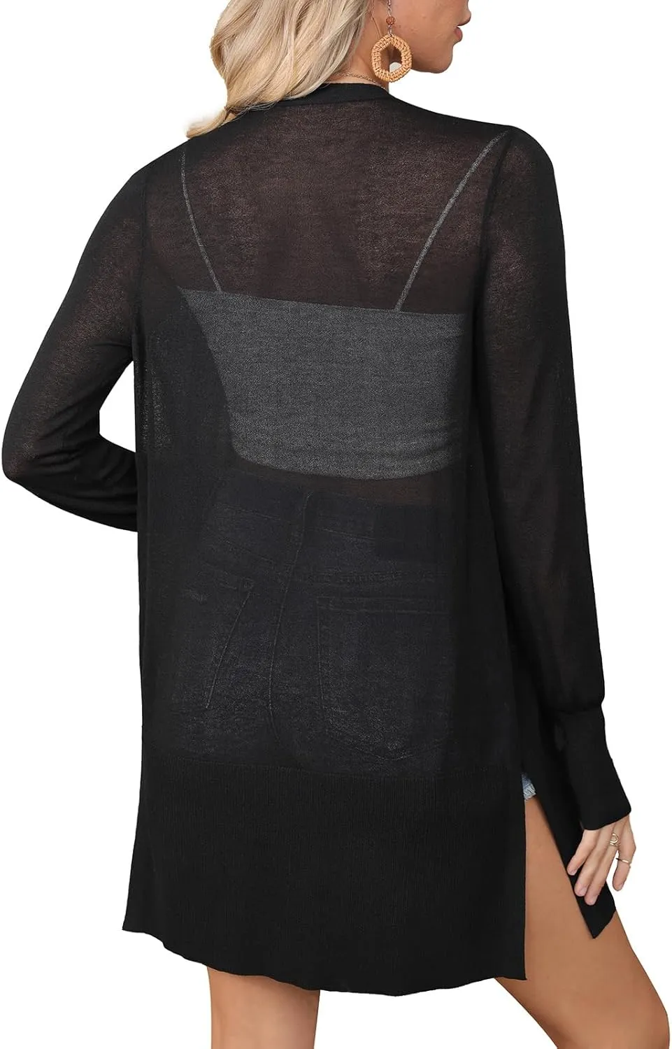 Women's Trendy Lightweight Long Cardigans Summer Casual Beach Vacation Open Front Cardigan 2379