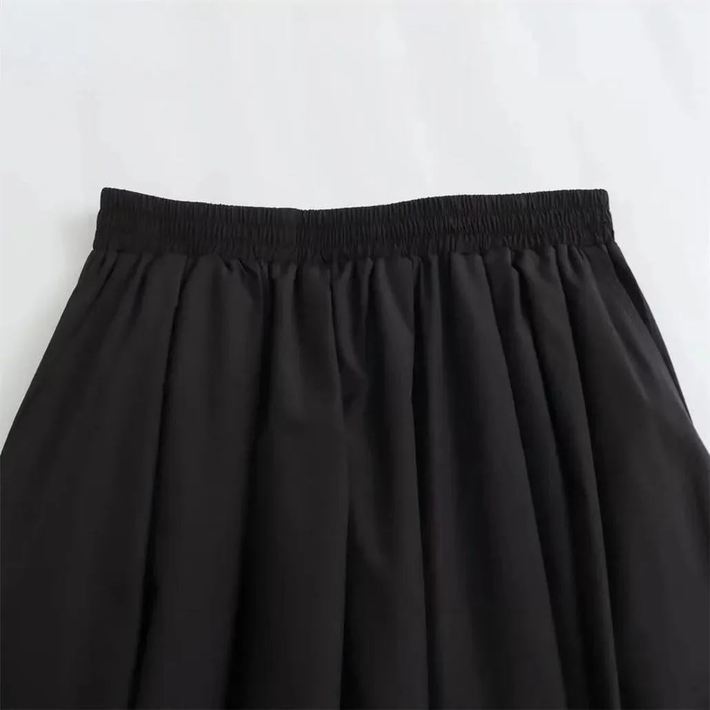 Women's Wide Pleated Solid Color High Waist A-Line Long Skirt Elastic Waist