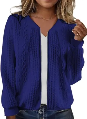 Women's Zip Up Cardigan Sweater Cable Hoodies Long Sleeve Jacket Outfits Crewneck Casual Coat