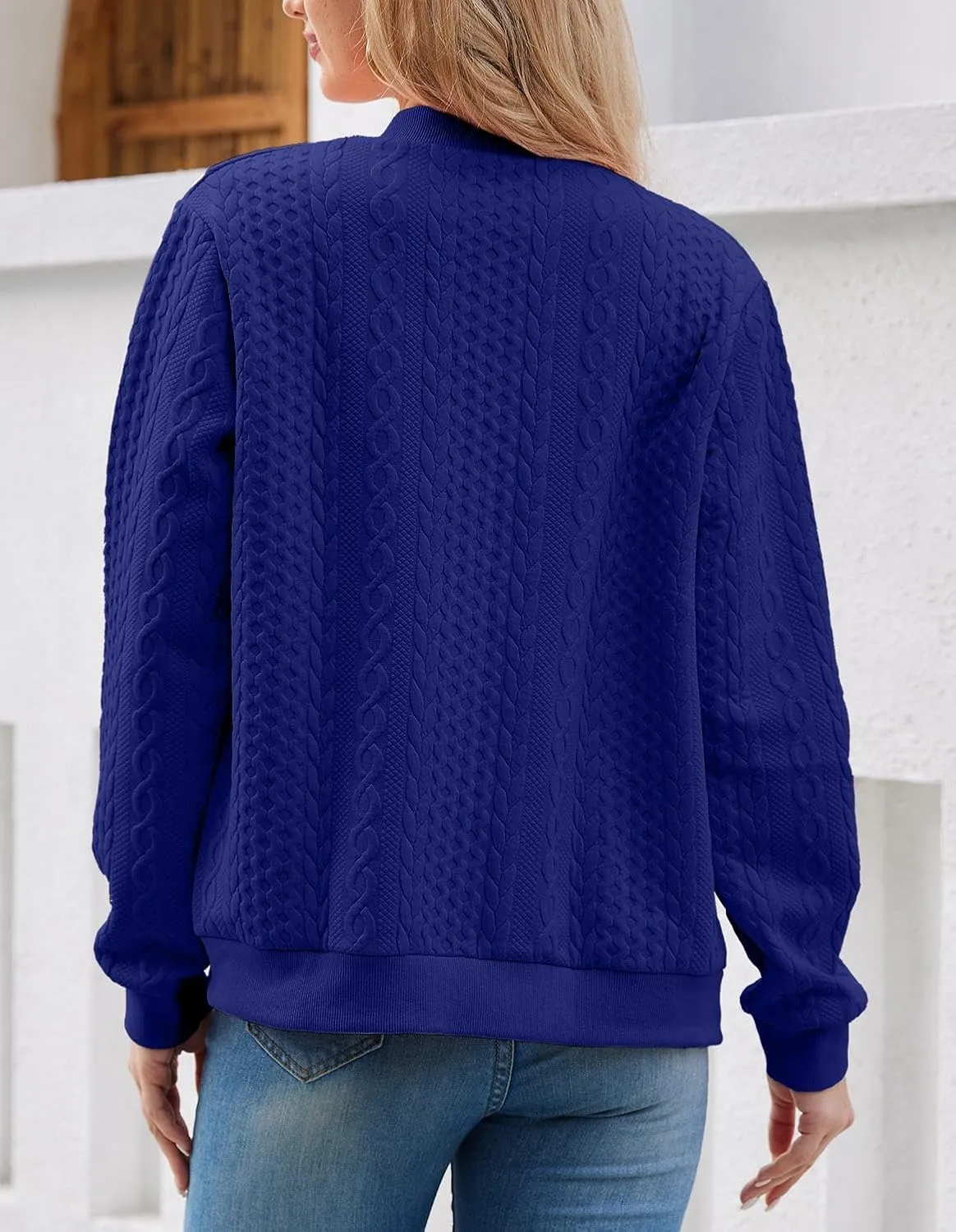 Women's Zip Up Cardigan Sweater Cable Hoodies Long Sleeve Jacket Outfits Crewneck Casual Coat