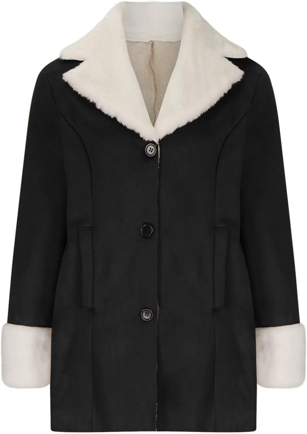 XUNRYAN Winter Faux-Fur Jackets Womens 2024 Casual Sherpa Fleece Coat Long Faux Suede Leather Jackets Cardigan Fuzzy Peacoat