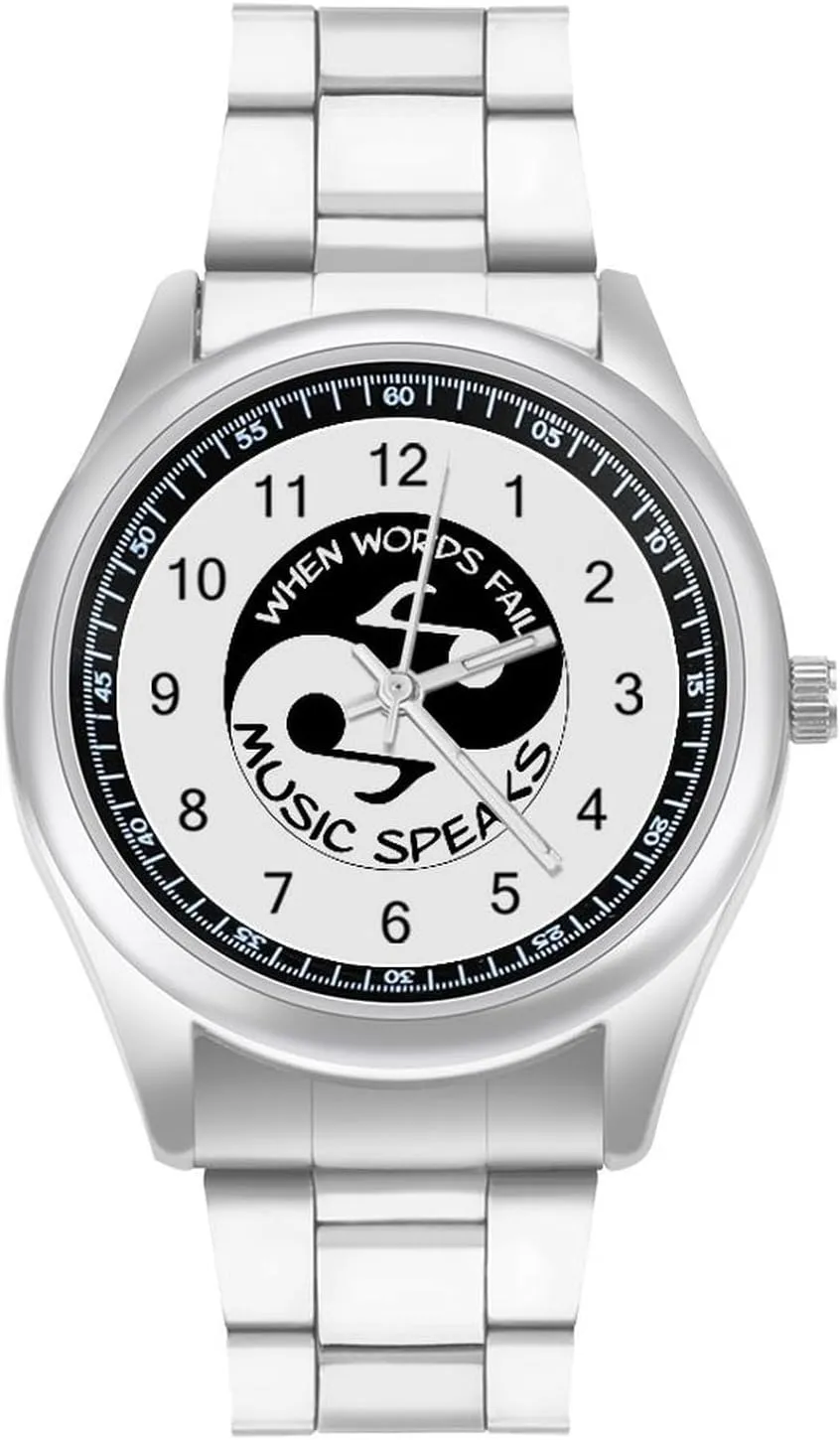Yin Yang Music Notes Stainless Steel Strap Simple Business Watches for Men Easy Reader Work Casual Watch
