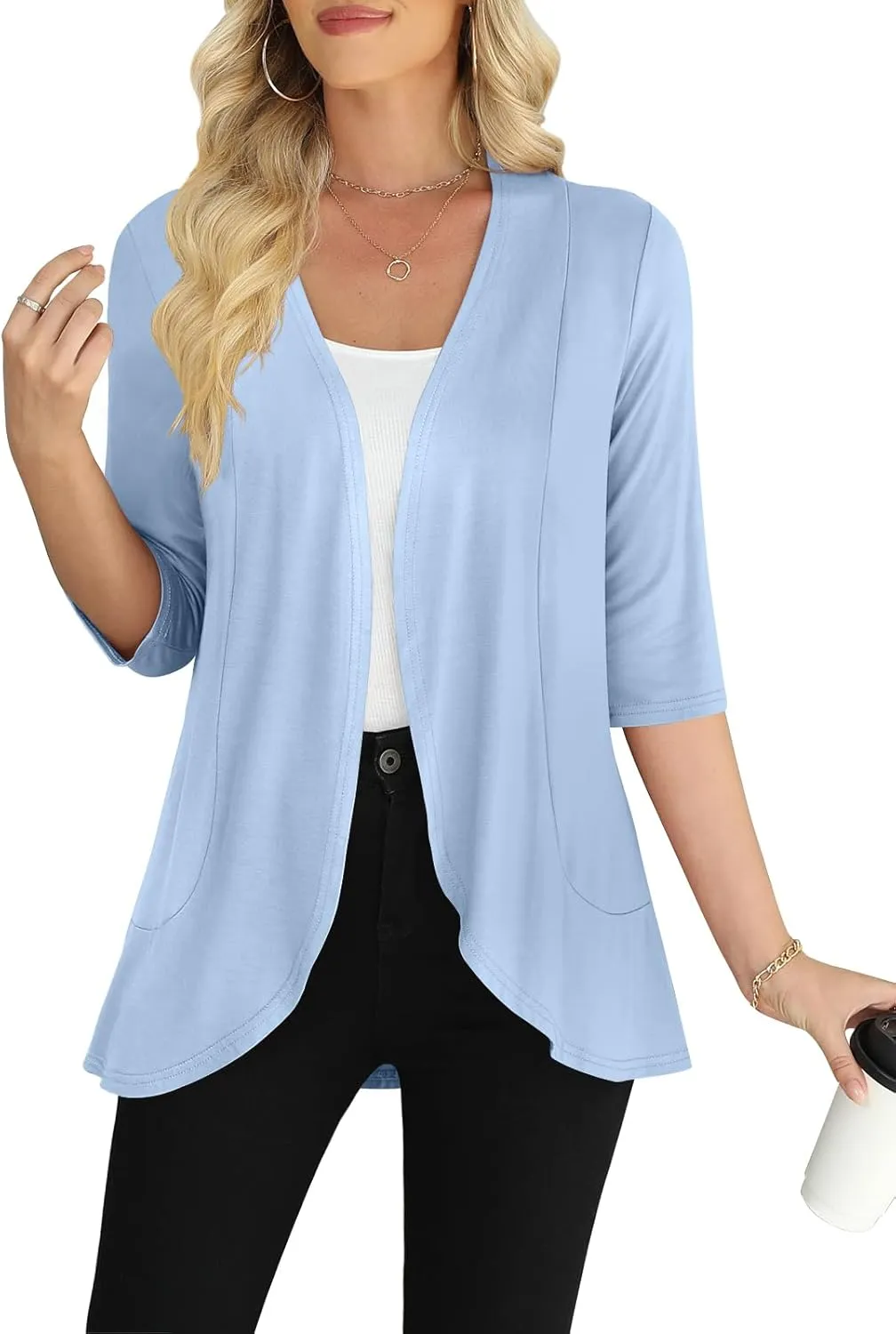 Yincro Women's Casual 3/4 Sleeve Cardigan Lightweight Soft Open Front Cardigans